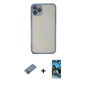 MARSİLYAN™- iPhone 11 Pro Kılıf Vadi Minimal - Siyah 34D Izgaralı Cam + Shine Kamera Lens Koruma Cam - PE