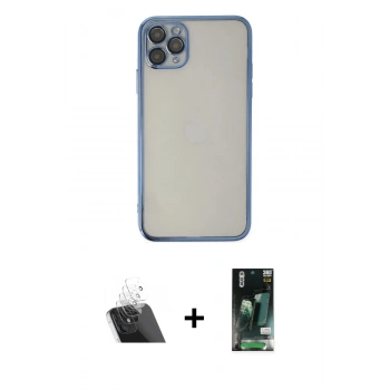 MARSİLYAN™- iPhone 11 Pro Kılıf Vadi Minimal - Siyah 360 Mat Full Body Arka Koruyucu + Kamera Lens Koruma Cam - SF