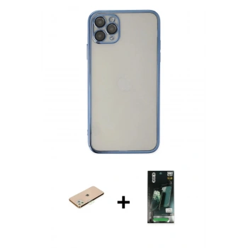 MARSİLYAN™- iPhone 11 Pro Kılıf Vadi Minimal - Siyah 360 Mat Full Body Arka Koruyucu + Renkli Kamera Lens Koruma Cam - YL