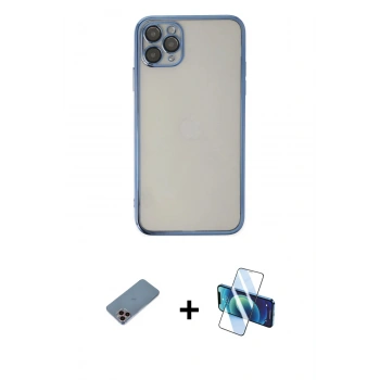 MARSİLYAN™- iPhone 11 Pro Kılıf Vadi Minimal - Siyah 3D Antistatik Cam Ekran Koruyucu + Shine Kamera Lens Koruma Cam - PE
