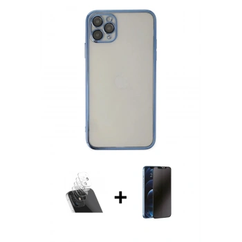 MARSİLYAN™- iPhone 11 Pro Kılıf Vadi Minimal - Siyah 3D Antistatik Hayalet Cam Ekran Koruyucu + Kamera Lens Koruma Cam - SF