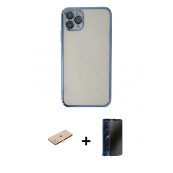 MARSİLYAN™- iPhone 11 Pro Kılıf Vadi Minimal - Siyah 3D Antistatik Hayalet Cam Ekran Koruyucu + Renkli Kamera Lens Koruma Cam - SI