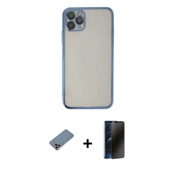 MARSİLYAN™- iPhone 11 Pro Kılıf Vadi Minimal - Siyah 3D Antistatik Hayalet Cam Ekran Koruyucu + Shine Kamera Lens Koruma Cam - PE