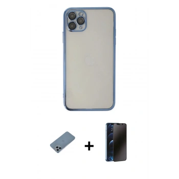 MARSİLYAN™- iPhone 11 Pro Kılıf Vadi Minimal - Siyah 3D Antistatik Hayalet Cam Ekran Koruyucu + Shine Kamera Lens Koruma Cam - SABE