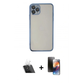 MARSİLYAN™- iPhone 11 Pro Kılıf Vadi Minimal - Siyah 3D Antistatik Mat Seramik Nano Ekran Koruyucu + Kamera Lens Koruma Cam - SF