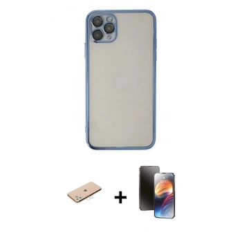 MARSİLYAN™- iPhone 11 Pro Kılıf Vadi Minimal - Siyah 3D Antistatik Mat Seramik Nano Ekran Koruyucu + Renkli Kamera Lens Koruma Cam - MI