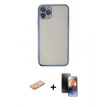 MARSİLYAN™- iPhone 11 Pro Kılıf Vadi Minimal - Siyah 3D Antistatik Mat Seramik Nano Ekran Koruyucu + Renkli Kamera Lens Koruma Cam - TU
