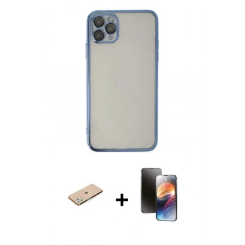MARSİLYAN™- iPhone 11 Pro Kılıf Vadi Minimal - Siyah 3D Antistatik Mat Seramik Nano Ekran Koruyucu + Renkli Kamera Lens Koruma Cam - YL