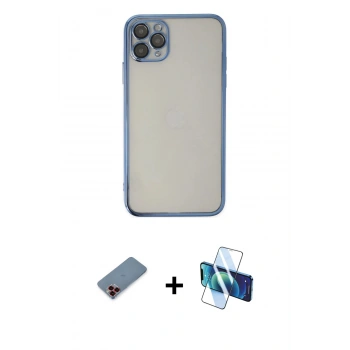 MARSİLYAN™- iPhone 11 Pro Kılıf Vadi Minimal - Siyah 3D Antistatik Seramik Nano Ekran Koruyucu + Metal Kamera Lens Koruma Cam - KI