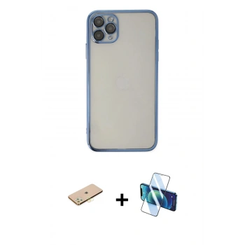 MARSİLYAN™- iPhone 11 Pro Kılıf Vadi Minimal - Siyah 3D Antistatik Seramik Nano Ekran Koruyucu + Renkli Kamera Lens Koruma Cam - SI