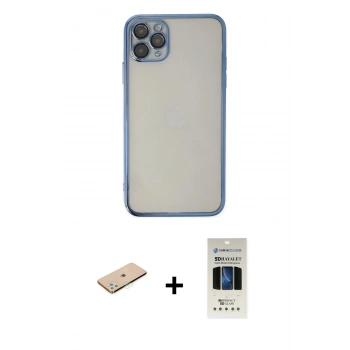 MARSİLYAN™- iPhone 11 Pro Kılıf Vadi Minimal - Siyah 5D Hayalet Cam Ekran Koruyucu + Renkli Kamera Lens Koruma Cam - YL