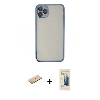 MARSİLYAN™- iPhone 11 Pro Kılıf Vadi Minimal - Siyah 6D Mat Seramik Hayalet Nano Ekran Koruyucu + Renkli Kamera Lens Koruma Cam - SI
