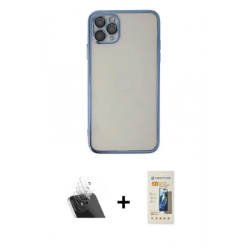 MARSİLYAN™- iPhone 11 Pro Kılıf Vadi Minimal - Siyah 6D Mat Seramik Hayalet Nano Ekran Koruyucu + Kamera Lens Koruma Cam - SF