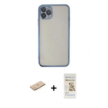 MARSİLYAN™- iPhone 11 Pro Kılıf Vadi Minimal - Siyah Mat Seramik Nano Ekran Koruyucu + Renkli Kamera Lens Koruma Cam - SI