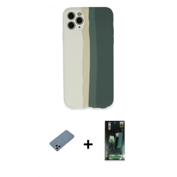 MARSİLYAN™- iPhone 11 Pro Kılıf Yadigar Çizgi - Şeffaf 360 Full Body Arka Koruyucu + Shine Kamera Lens Koruma Cam - SABE