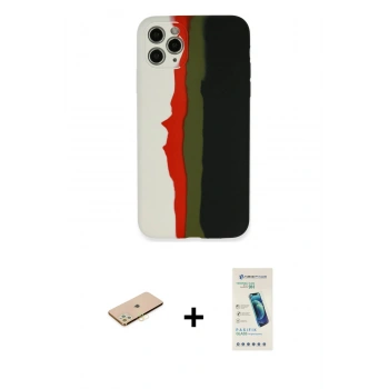 MARSİLYAN™- iPhone 11 Pro Kılıf Yadigar Çizgi - Şeffaf Pasifik Cam Ekran Koruyucu + Renkli Kamera Lens Koruma Cam - SI