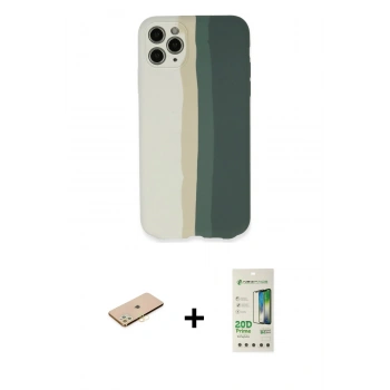 MARSİLYAN™- iPhone 11 Pro Kılıf Yadigar Çizgi - Siyah 20D Premium Cam Ekran Koruyucu + Renkli Kamera Lens Koruma Cam - SI