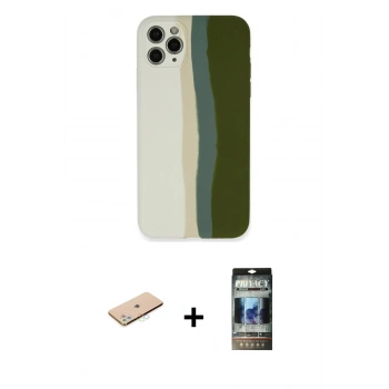 MARSİLYAN™- iPhone 11 Pro Kılıf Yadigar Çizgi - Siyah 34D Hayalet Izgaralı Cam + Renkli Kamera Lens Koruma Cam - MI