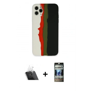 MARSİLYAN™- iPhone 11 Pro Kılıf Yadigar Çizgi - Siyah 34D Hayalet Izgaralı Cam + Kamera Lens Koruma Cam - SF