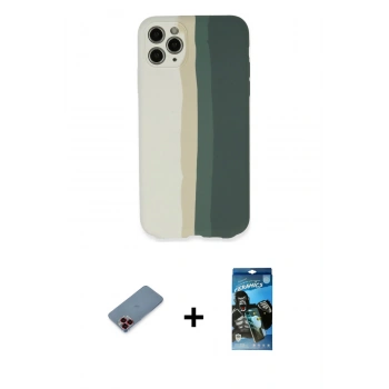 MARSİLYAN™- iPhone 11 Pro Kılıf Yadigar Çizgi - Siyah 34D Izgaralı Cam + Metal Kamera Lens Koruma Cam - KI