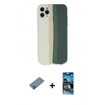 MARSİLYAN™- iPhone 11 Pro Kılıf Yadigar Çizgi - Siyah 34D Izgaralı Cam + Shine Kamera Lens Koruma Cam - SABE