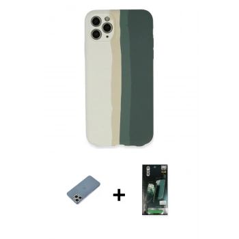 MARSİLYAN™- iPhone 11 Pro Kılıf Yadigar Çizgi - Siyah 360 Mat Full Body Arka Koruyucu + Shine Kamera Lens Koruma Cam - GS