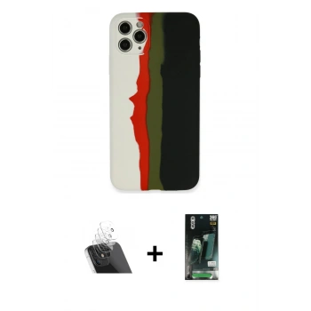 MARSİLYAN™- iPhone 11 Pro Kılıf Yadigar Çizgi - Siyah 360 Mat Full Body Arka Koruyucu + Kamera Lens Koruma Cam - SF
