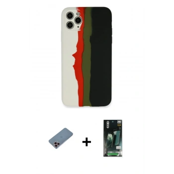 MARSİLYAN™- iPhone 11 Pro Kılıf Yadigar Çizgi - Siyah 360 Mat Full Body Arka Koruyucu + Shine Kamera Lens Koruma Cam - PE