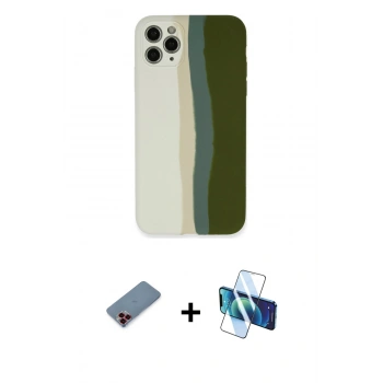 MARSİLYAN™- iPhone 11 Pro Kılıf Yadigar Çizgi - Siyah 3D Antistatik Cam Ekran Koruyucu + Metal Kamera Lens Koruma Cam - KI
