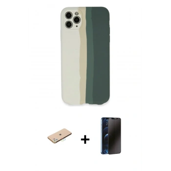 MARSİLYAN™- iPhone 11 Pro Kılıf Yadigar Çizgi - Siyah 3D Antistatik Hayalet Cam Ekran Koruyucu + Renkli Kamera Lens Koruma Cam - MI