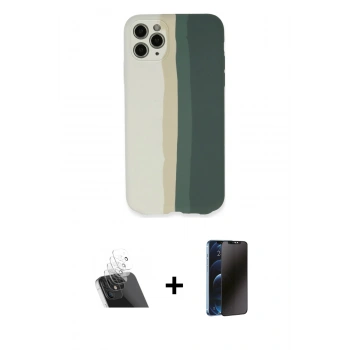 MARSİLYAN™- iPhone 11 Pro Kılıf Yadigar Çizgi - Siyah 3D Antistatik Hayalet Cam Ekran Koruyucu + Kamera Lens Koruma Cam - SF
