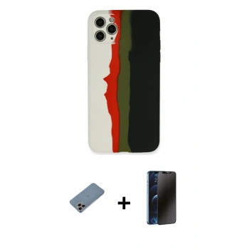 MARSİLYAN™- iPhone 11 Pro Kılıf Yadigar Çizgi - Siyah 3D Antistatik Hayalet Cam Ekran Koruyucu + Shine Kamera Lens Koruma Cam - GI