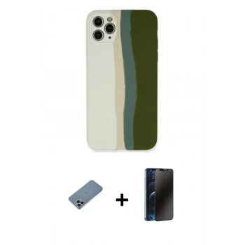 MARSİLYAN™- iPhone 11 Pro Kılıf Yadigar Çizgi - Siyah 3D Antistatik Hayalet Cam Ekran Koruyucu + Shine Kamera Lens Koruma Cam - SABE