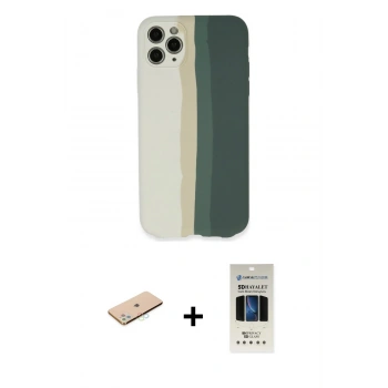 MARSİLYAN™- iPhone 11 Pro Kılıf Yadigar Çizgi - Siyah 5D Hayalet Cam Ekran Koruyucu + Renkli Kamera Lens Koruma Cam - MI