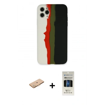 MARSİLYAN™- iPhone 11 Pro Kılıf Yadigar Çizgi - Siyah 5D Hayalet Cam Ekran Koruyucu + Renkli Kamera Lens Koruma Cam - TU