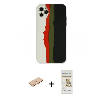 MARSİLYAN™- iPhone 11 Pro Kılıf Yadigar Çizgi - Siyah Mat Seramik Nano Ekran Koruyucu + Renkli Kamera Lens Koruma Cam - TU