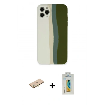 MARSİLYAN™- iPhone 11 Pro Kılıf Yadigar Çizgi - Siyah Polymer Nano Ekran Koruyucu + Renkli Kamera Lens Koruma Cam - SI