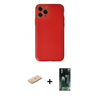 MARSİLYAN™- iPhone 11 Pro Kılıf Yadigar Klasik - Şeffaf 360 Full Body Arka Koruyucu + Renkli Kamera Lens Koruma Cam - MI