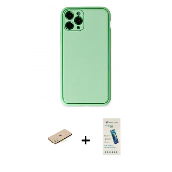 MARSİLYAN™- iPhone 11 Pro Kılıf Yadigar Klasik - Şeffaf Pasifik Cam Ekran Koruyucu + Renkli Kamera Lens Koruma Cam - PE