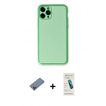 MARSİLYAN™- iPhone 11 Pro Kılıf Yadigar Klasik - Şeffaf Pasifik Cam Ekran Koruyucu + Shine Kamera Lens Koruma Cam - PE