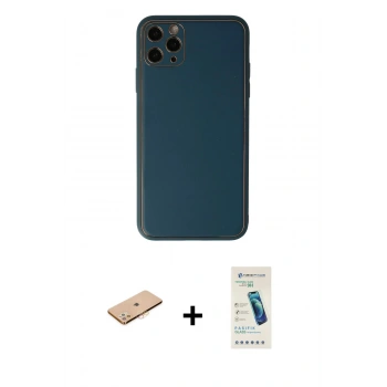 MARSİLYAN™- iPhone 11 Pro Kılıf Yadigar Klasik - Şeffaf Pasifik Cam Ekran Koruyucu + Renkli Kamera Lens Koruma Cam - TU