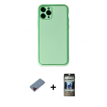 MARSİLYAN™- iPhone 11 Pro Kılıf Yadigar Klasik - Siyah 34D Hayalet Izgaralı Cam + Metal Kamera Lens Koruma Cam - KI