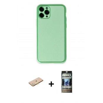 MARSİLYAN™- iPhone 11 Pro Kılıf Yadigar Klasik - Siyah 34D Hayalet Izgaralı Cam + Renkli Kamera Lens Koruma Cam - PE