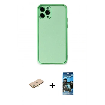 MARSİLYAN™- iPhone 11 Pro Kılıf Yadigar Klasik - Siyah 34D Izgaralı Cam + Renkli Kamera Lens Koruma Cam - SI