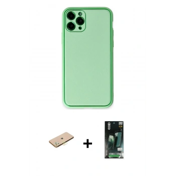 MARSİLYAN™- iPhone 11 Pro Kılıf Yadigar Klasik - Siyah 360 Mat Full Body Arka Koruyucu + Renkli Kamera Lens Koruma Cam - SI