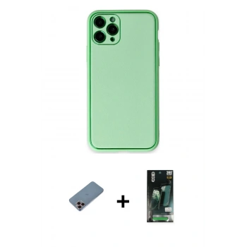 MARSİLYAN™- iPhone 11 Pro Kılıf Yadigar Klasik - Siyah 360 Mat Full Body Arka Koruyucu + Shine Kamera Lens Koruma Cam - PE