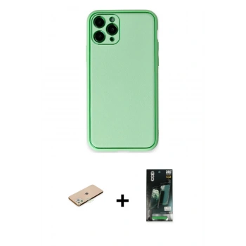 MARSİLYAN™- iPhone 11 Pro Kılıf Yadigar Klasik - Siyah 360 Mat Full Body Arka Koruyucu + Renkli Kamera Lens Koruma Cam - YL