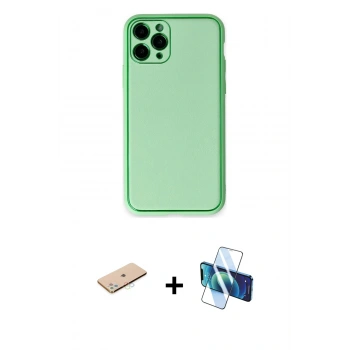 MARSİLYAN™- iPhone 11 Pro Kılıf Yadigar Klasik - Siyah 3D Antistatik Cam Ekran Koruyucu + Renkli Kamera Lens Koruma Cam - MI