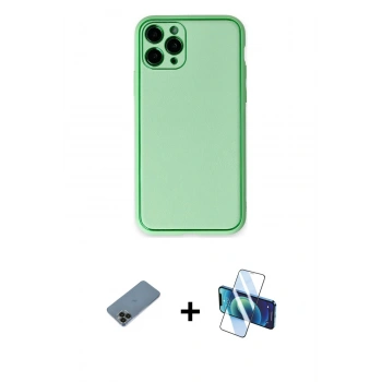 MARSİLYAN™- iPhone 11 Pro Kılıf Yadigar Klasik - Siyah 3D Antistatik Cam Ekran Koruyucu + Shine Kamera Lens Koruma Cam - SH