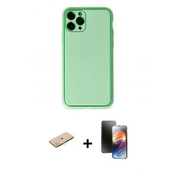 MARSİLYAN™- iPhone 11 Pro Kılıf Yadigar Klasik - Siyah 3D Antistatik Mat Seramik Nano Ekran Koruyucu + Renkli Kamera Lens Koruma Cam - PE